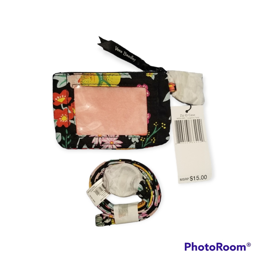 Vera Bradley zip ID case and lanyard  Tangerine Twist